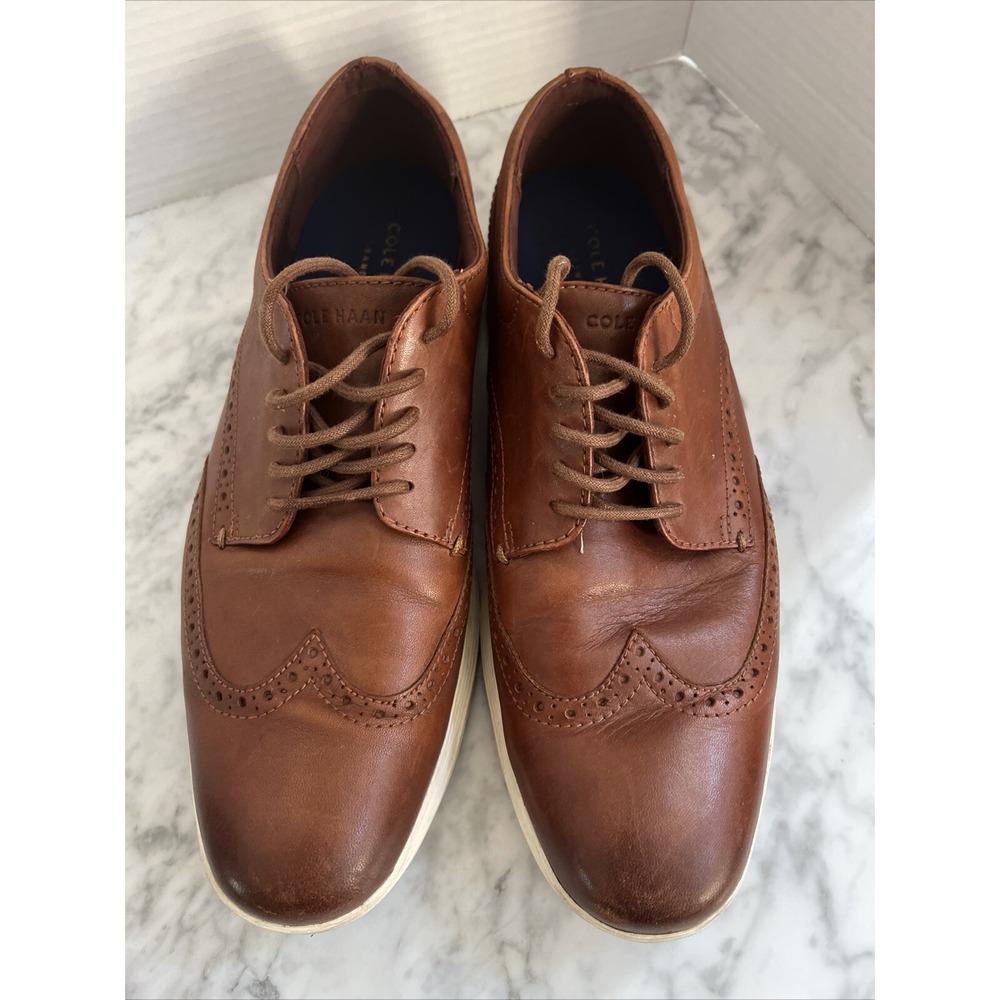 Cole Haan Grand.OS Mens British Tan Leather Wingtip Oxford Shoes Business Casual